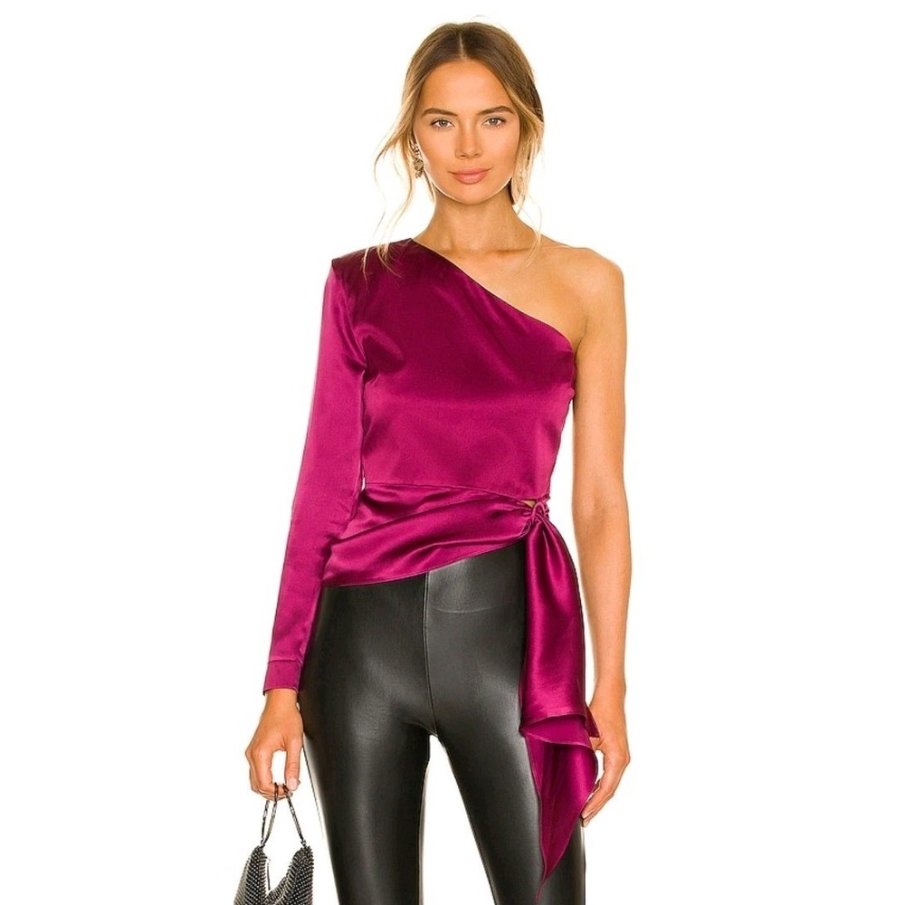 Amanda Uprichard Aubrianna Top Aubergine Purple Silk‎ One Shoulder Size M